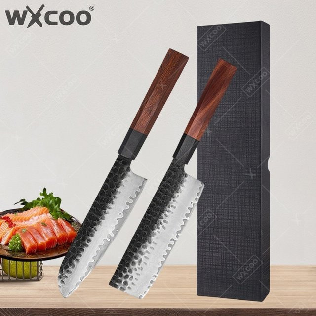 WXCOO Japanisches Kiritsuke-Messer aus Damaszenerstahl mit Holzgriff als professionelles Fleischmesser und Fischfiletiermesser - Bild 1