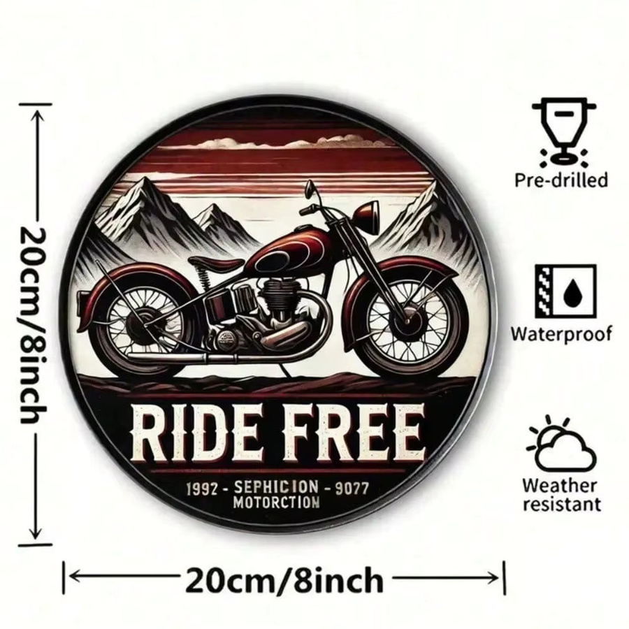 Rundes Retro Aluminium-Blechschild CIFBUY Vintage Motorrad Wanddekoration, Durchmesser: 20,32 cm, Mehrfarbig - Bild 2