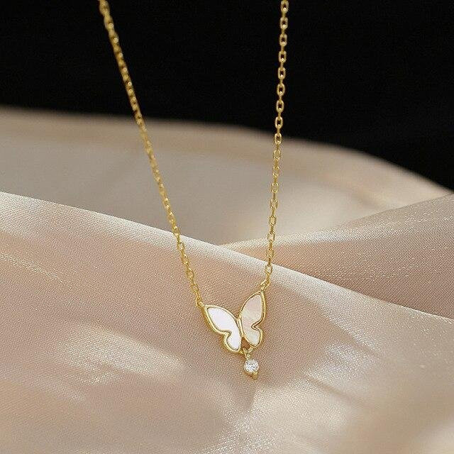 Mihan Halskette, Schmetterling Anhänger, Zirkonia, Kristall, Gold, Messing, Damen - Bild 1