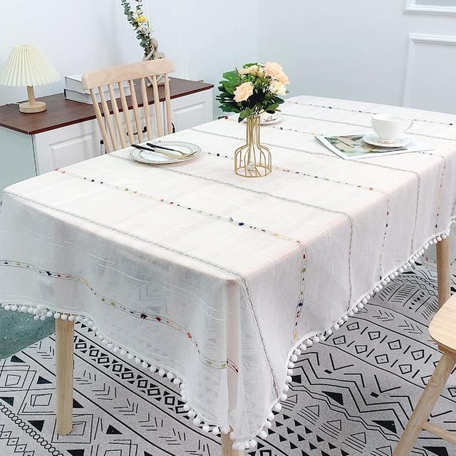 STOLZE ROSE Jacquard Tischdecke mit Quasten in Weiß, rechteckig, B/T: 100 x 150 cm - Bild 1