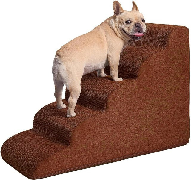 5-stufige Hundetreppe für hohe Betten aus Schaumstoff, rutschfeste Haustiertreppe für kleine Hunde und Katzen in Kaffeebraun - Bild 1