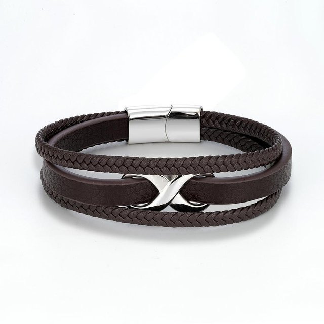 YULIN Armband, mehrschichtig, blau geflochtenes Leder, Edelstahl, 19cm, Unisex - Bild 1