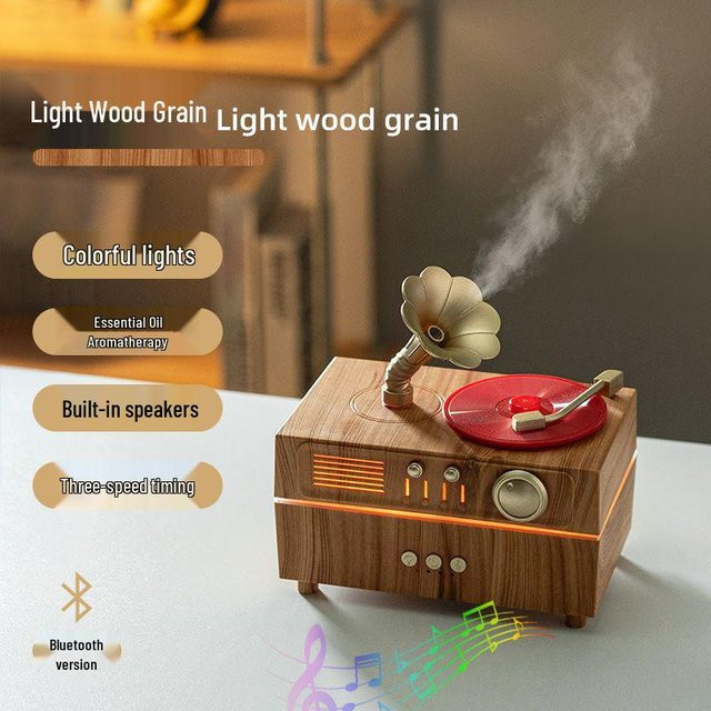ElectroCN Retro-Grammophon Bluetooth Aroma-Diffusor und Lautsprecher in Braun - Bild 1