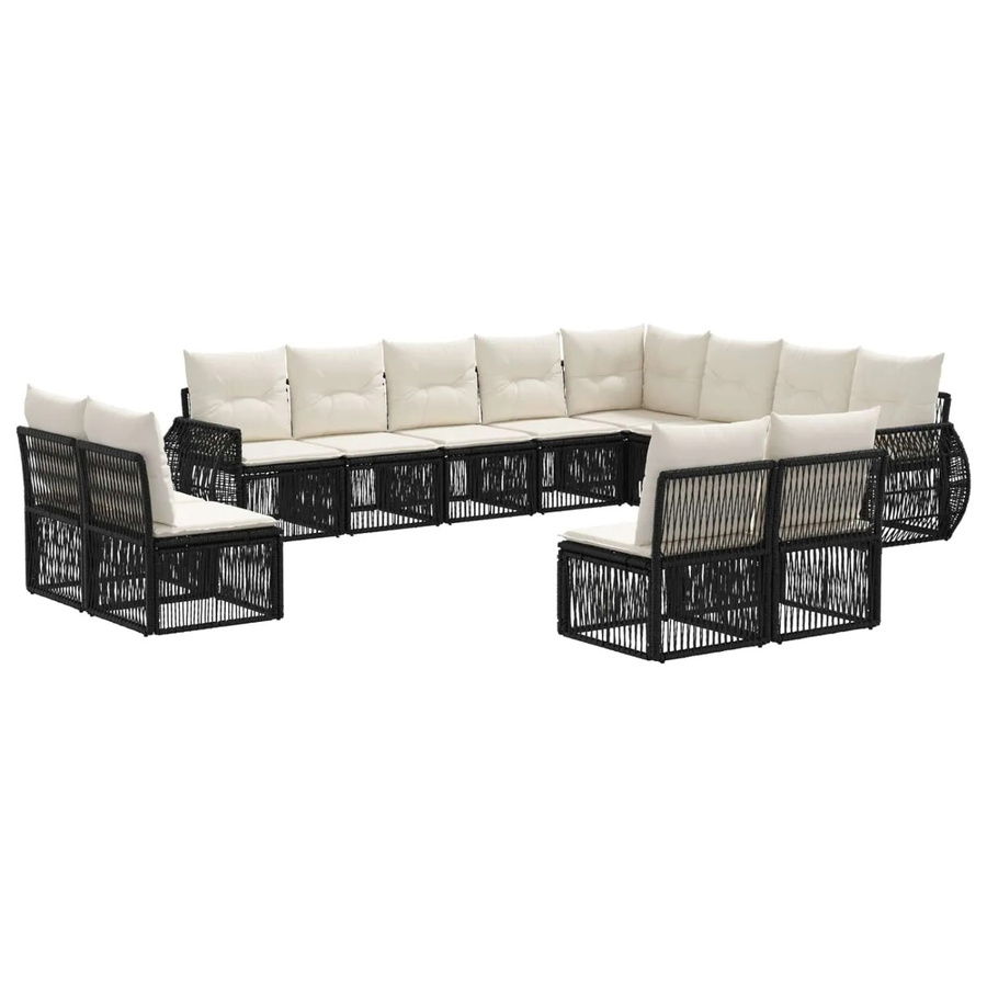 vidaXL Gartensofa-Set 12-tlg. in U-Form aus Poly-Rattan und Metall, Schwarz und Cremeweiß mit Polstern und abnehmbaren Bezügen - Bild 2