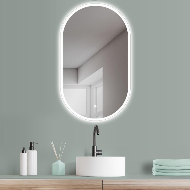 HOKO LED Badspiegel Oval in Weiß mit Antibeschlag für die Wandmontage, B/H: 45 x 75 cm - Bild 1