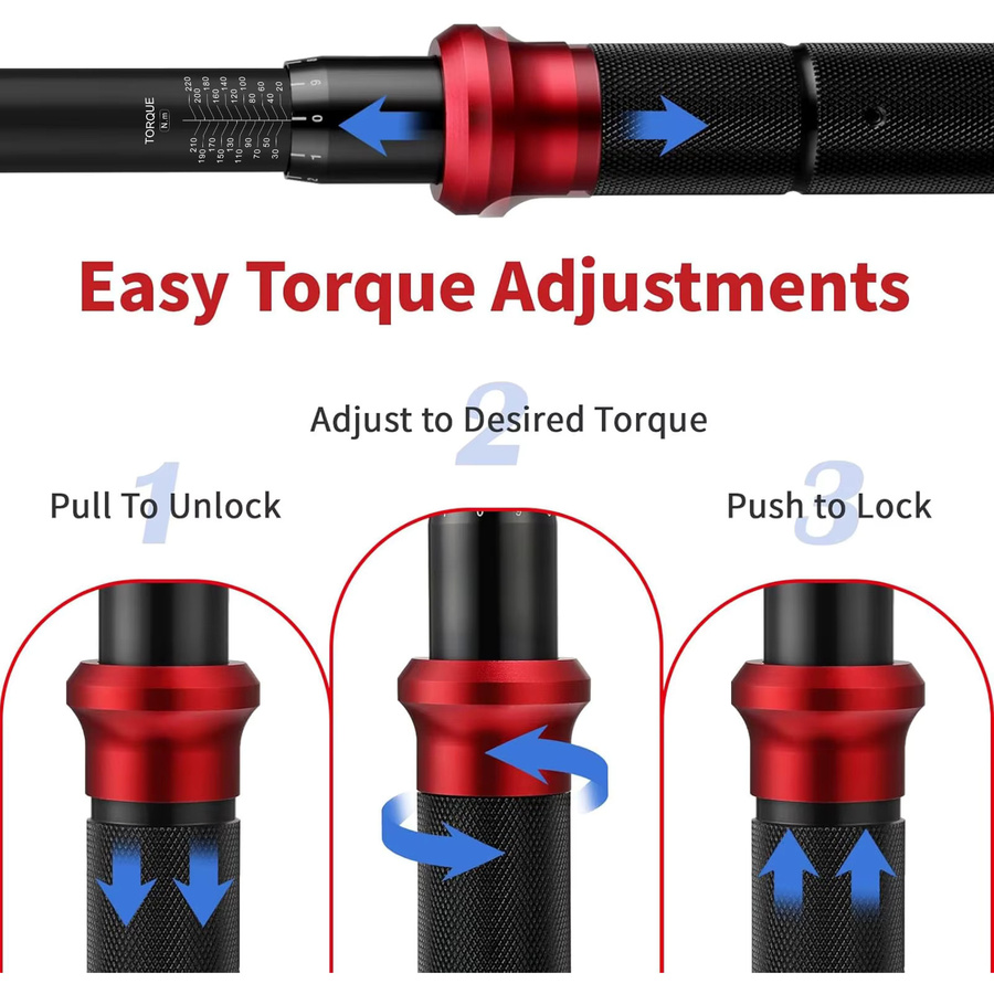 MoveCrab 6-teiliges mechanisches Drehmomentschlüssel-Set in Schwarz, 5–220 Nm, für Fahrrad, Motorrad, Auto und Industrie-Reparaturen - Bild 6