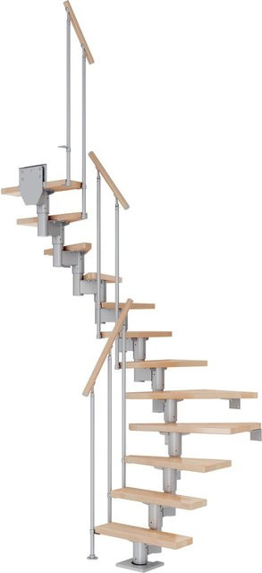 Dolle Mittelholmtreppe Dublin aus Buche in Perlgrau mit 14 Stufen für eine Raumhöhe bis 337 cm, Breite: 65 cm - Bild 1