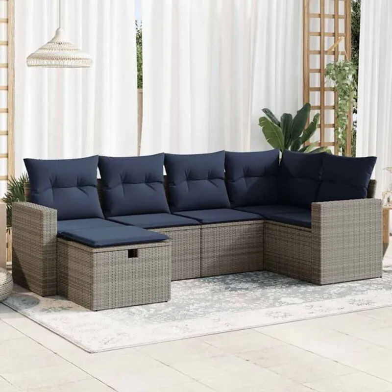 6-teilige moderne Garten-Sofagarnitur aus Poly-Rattan mit Kissen in Grau von vidaxl - Bild 1