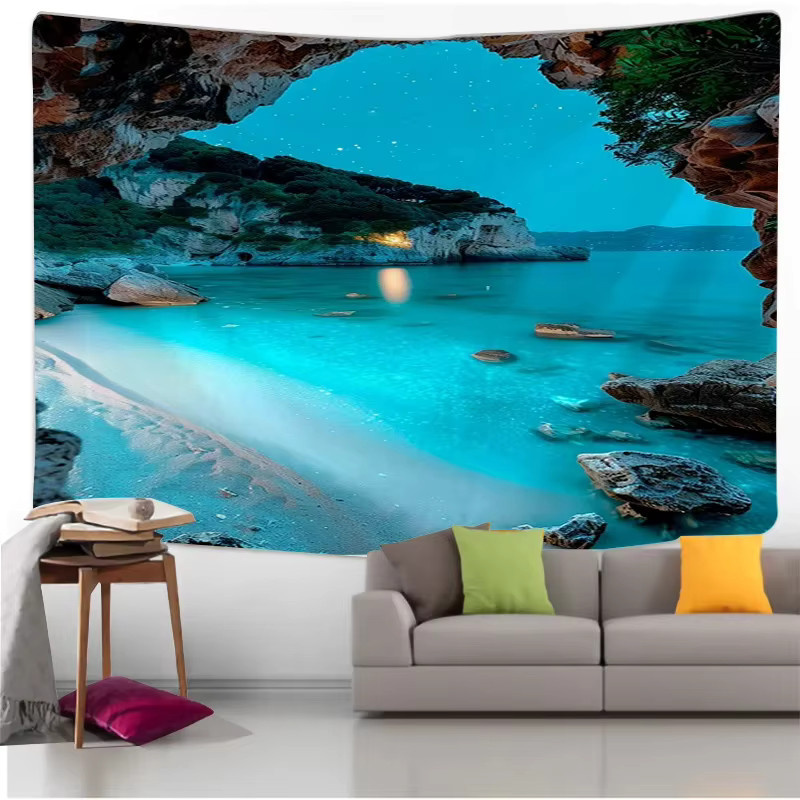 VIKAMA Wandteppich Strandlandschaft in Blau, moderner Wandbehang als Stoffdekoration für Wohnzimmer und Schlafzimmer, B/H: 60 x 40 cm - Bild 2