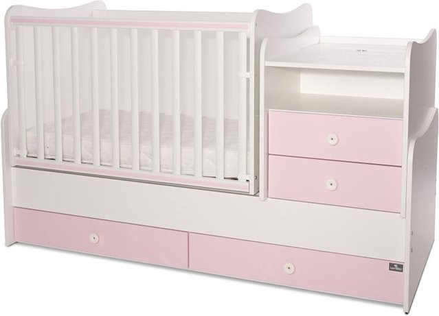 Lorelli Baby- und Jugendbett Combo mit Schaukelfunktion und Multifunktionskommode in Pink - Bild 1