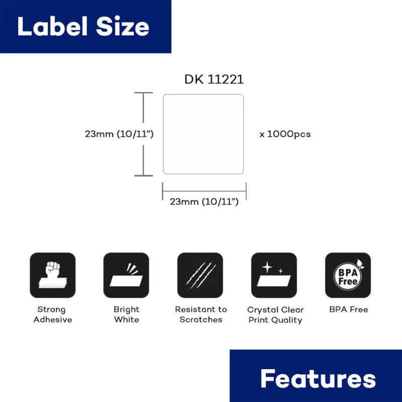 Brother DK11221 Gestanztes Thermopapier Weiß für QL Etikettendrucker, B: 23 mm x B: 23 mm - Bild 2