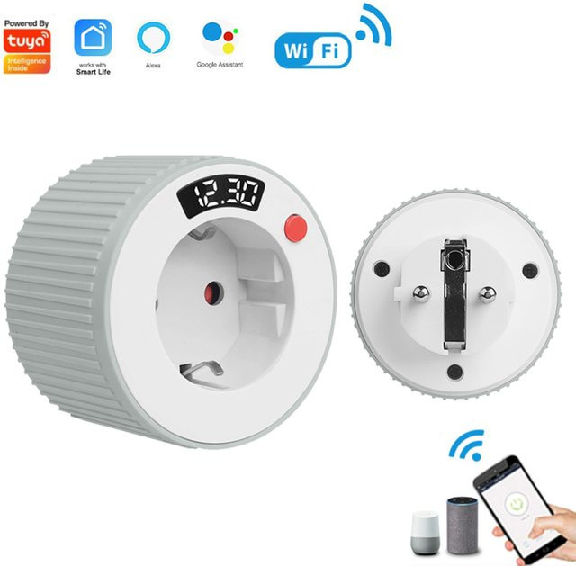 Tuya Smart Plug WIFI EU 16A 3680W mit LCD Display, Drehbare Steckdose, Timer und Sprachsteuerung für Alexa und Google Home, Weiß - Bild 1