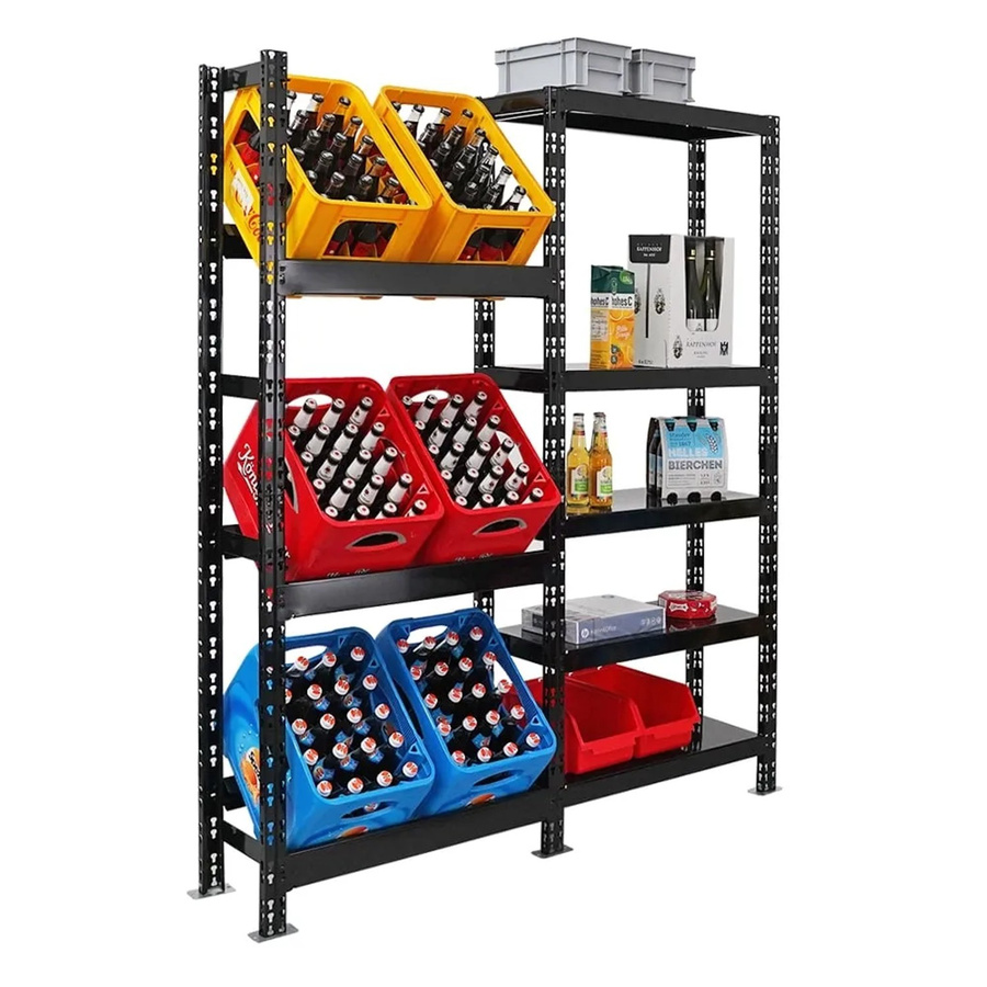 PROREGAL Getränkekistenregal Gaardasee Schwarz, Freistehendes Kistenregal aus Metall mit 6 Kistenplätzen und 5 verstellbaren Boards, H x B x T: 180 x 160 x 30 cm - Bild 2