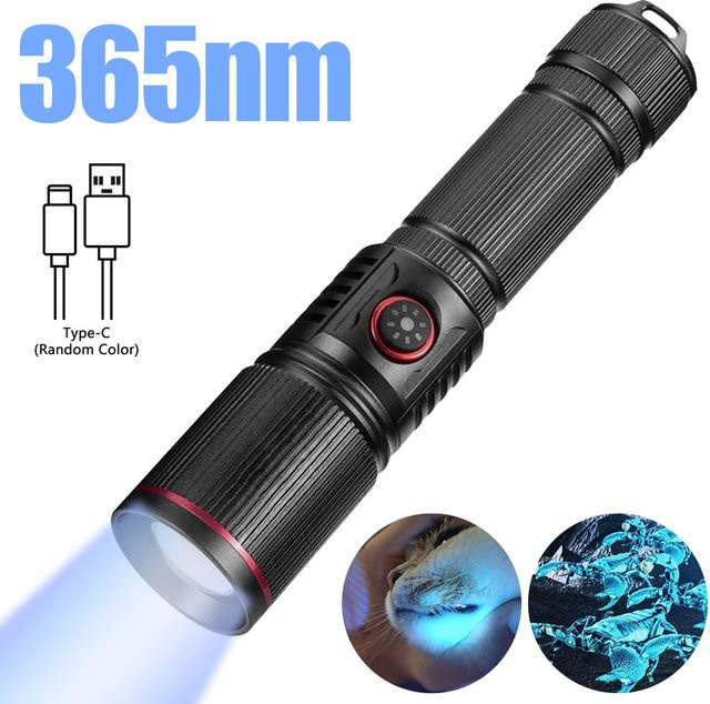 VASTFIRE Zoom LED High Power UV Taschenlampe in Schwarz für 365/395nm zur Fluoreszenzprüfung von Tinte, Urin und Skorpionen - Bild 1