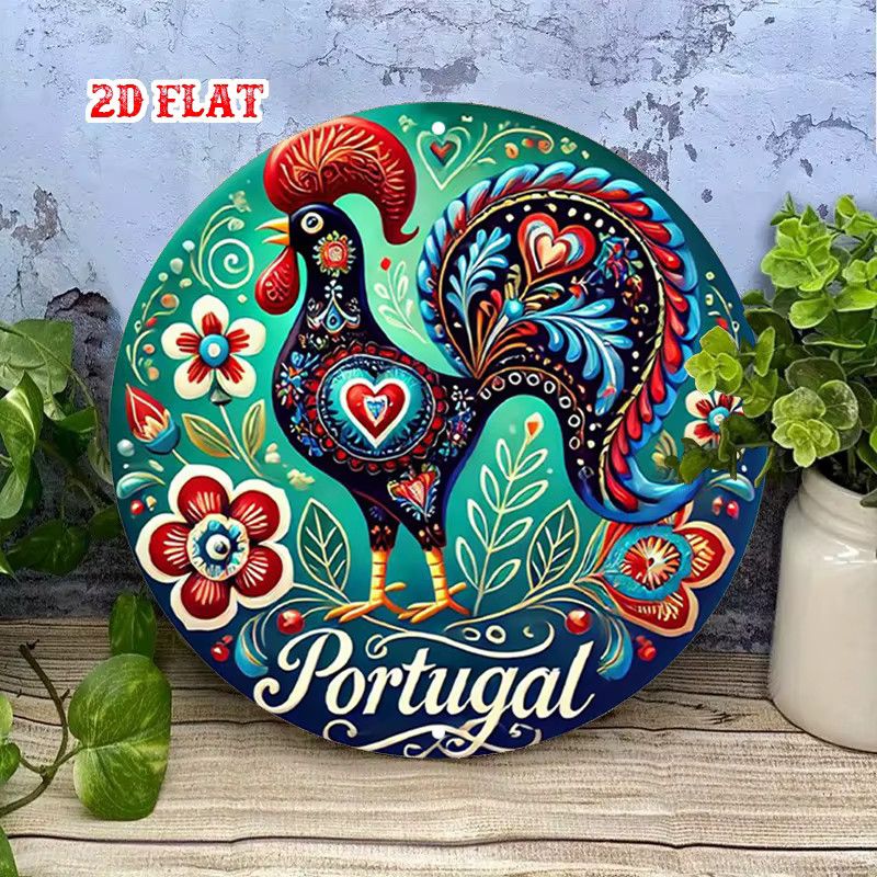 Vintage portugiesische Metallwanddekoration Potdemiel mit Hahn und floralen Motiven, Multicolor (Rot, Blau, Grün) - Bild 3