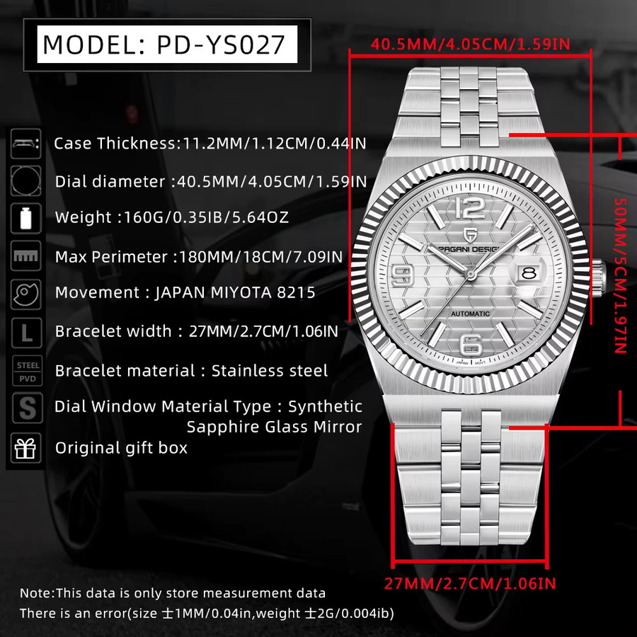 PAGANI DESIGN Armbanduhr Automatik, Edelstahl, Weiß, Herren - Bild 7
