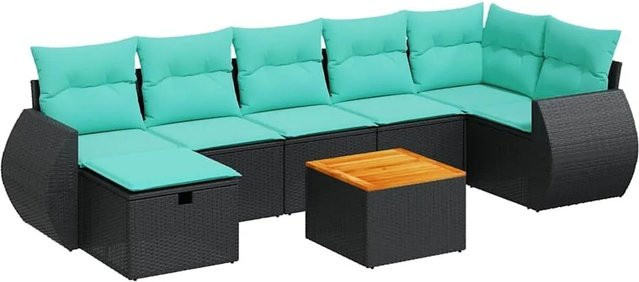 vidaXL 8-teilige Garten-Sofagarnitur in L-Form aus schwarzem Poly-Rattan mit Kissen und pulverbeschichtetem Stahlgestell - Bild 1
