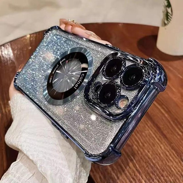 Aibairuixin Magnetische Glitzer Handyhülle mit Stoßschutz und Kameralinsenschutz für iPhone 16 15 14 13 12 11 Pro Max Plus, Farbe: Blau - Bild 1
