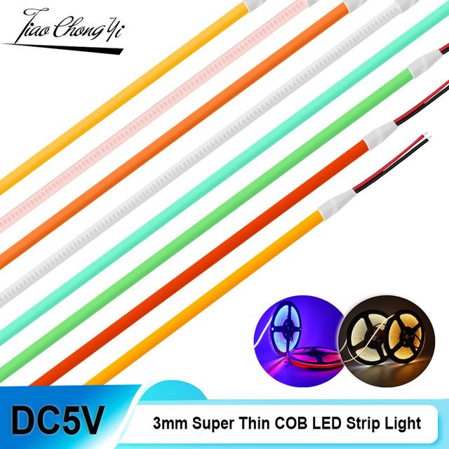 TiaoChongYi COB LED Lichtstreifen DC5V 3mm Super Dünn mit 400 LEDs/m für DIY Deko und Spielzeug in verschiedenen Farben - Bild 1