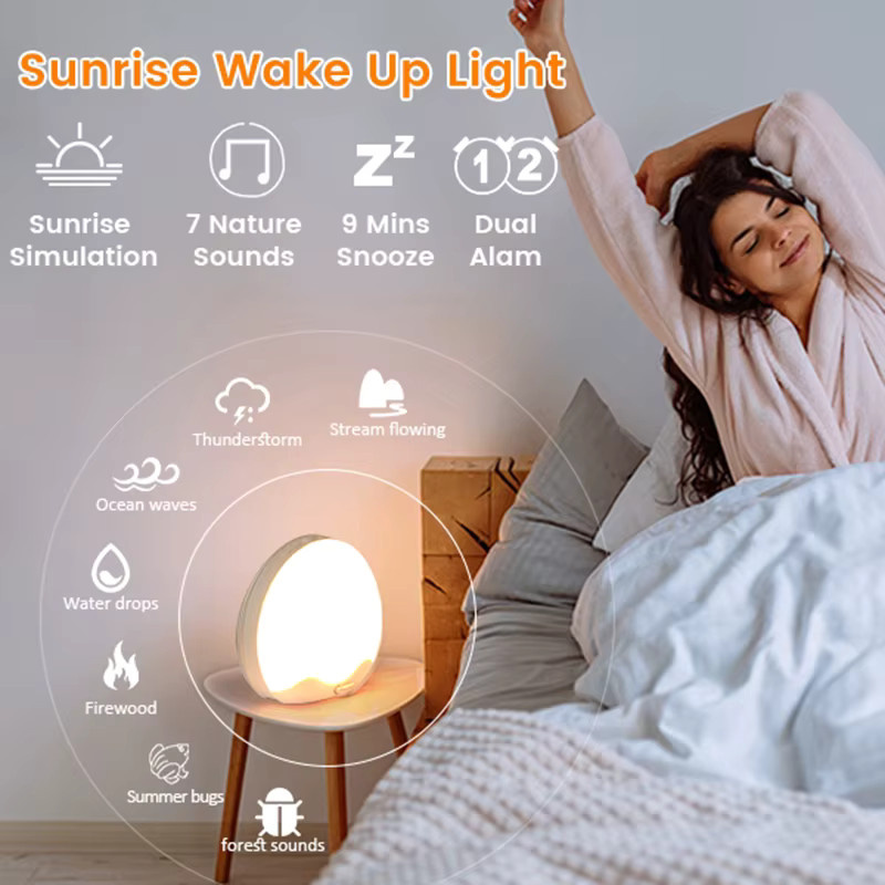 Niditon Sonnenaufgangswecker mit Lichtweckfunktion, digitaler Schreibtischuhr und Nachtlicht in Weiß, B/T/H: 16,4 x 18,0 x 16,4 cm - Bild 4