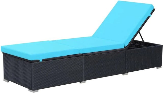 vidaXL Sonnenliege aus Poly Rattan mit Auflage in Schwarz und Blau - Bild 1