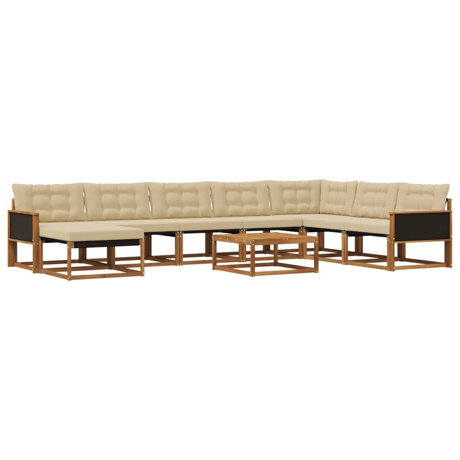 vidaXL Outdoor-Sofagarnitur aus Akazie Massivholz mit Textilene-Elementen und Kissen, 9-teiliges Set, Natur und Beige - Bild 2