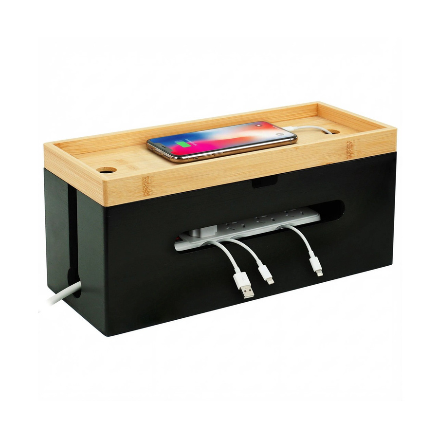 Relaxdays Kabelbox aus Bambus mit Ablage, Farbe: Schwarz, B/T/H: 16 x 34 x 13,5 cm - Bild 2