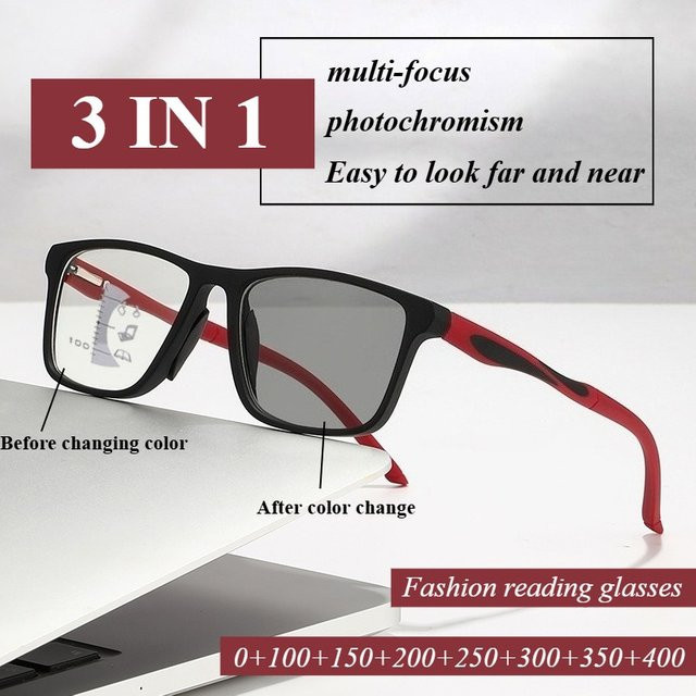 Modische multifokale Lesebrille, Vollrand, rechteckig, schwarz, Kunststoff - Bild 1