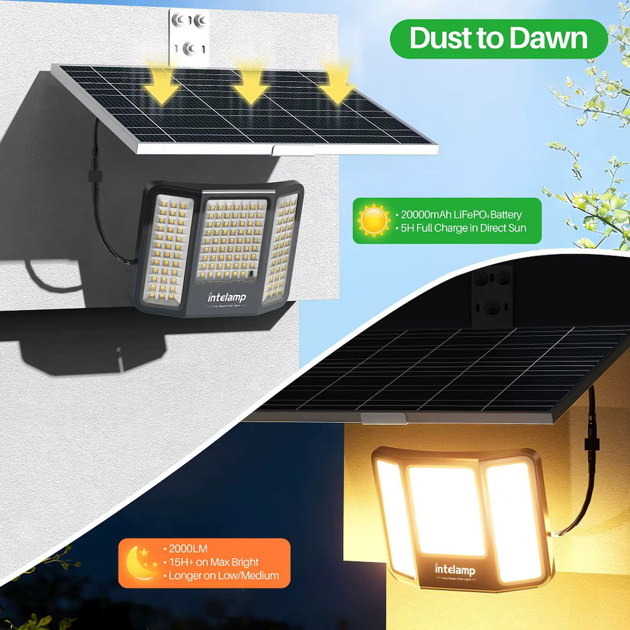 intelamp Solar-Flutlicht für den Außenbereich mit 2000LM, 20000 mAh Akku, 3-Farben-Licht und Fernbedienung, wasserdicht, Schwarz - Bild 4