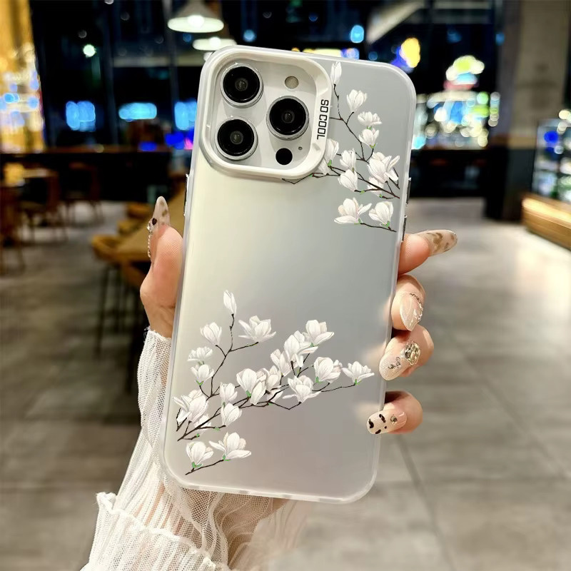 Stoßfeste Handyhülle mit weißem Blumenmuster für iPhone 11 bis iPhone 17 Pro Max, Rückseite in Schwarz oder Weiß - Bild 2