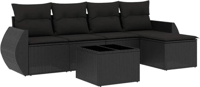 vidaXL 6-tlg Garten-Sofagarnitur in L-Form aus schwarzem PE-Rattan mit Kissen und pulverbeschichtetem Stahlgestell - Bild 1