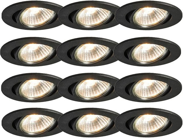 QAZQA Set mit 12 dimmbaren LED EinbauSpots in Schwarz aus Aluminium mit GU10 Fassung und neigbarem Reflektor - Bild 1