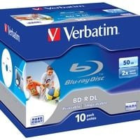 Verbatim BD-R DL Blu-ray-Rohlinge 50 GB 6x mit bedruckbarer Oberfläche für Tintenstrahldrucker, 10er Pack, Blau - Bild 1
