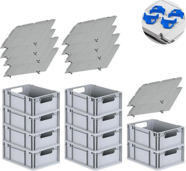PROREGAL Spar Set 10x Eurobox Nextgen Economy mit Auflagedeckel und 4x Schiebeschnappverschlüssen, Blau, H x B x T: 17 x 30 x 40 cm, 16 Liter pro Box - Bild 1