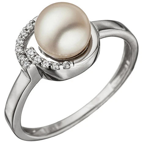 Colfem Ring 925 Silber, Perle, Zirkonia, Damen, Ringgröße 58 - Bild 1