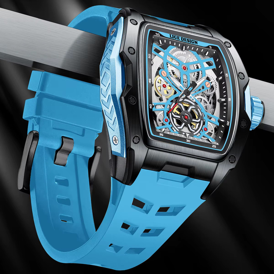 LIGE Armbanduhr Herren, Automatik, Skeleton, Edelstahl, Leuchtzeiger - Bild 5