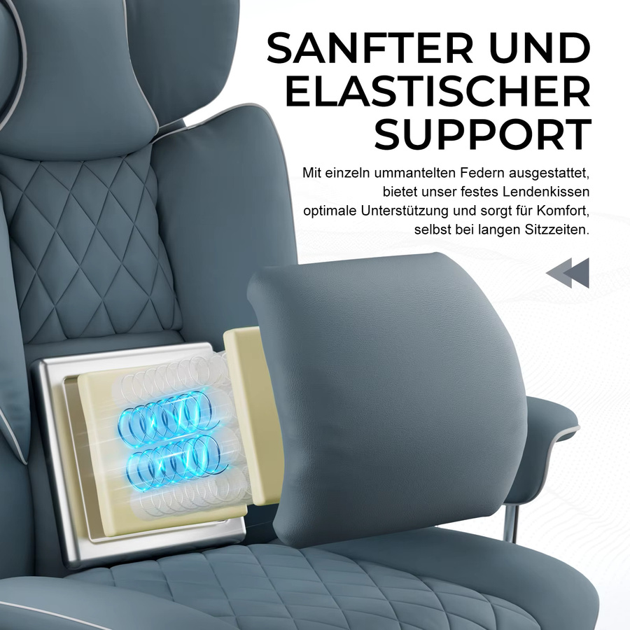 GTPLAYER Gaming Stuhl aus Leder in Schwarz mit ergonomischer Taschenfeder-Lendenwirbelstütze - Bild 5