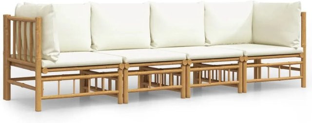 vidaXL 4-tlg Garten-Lounge-Set aus geöltem Bambus in Braun mit cremeweißen Polyester-Kissen - Bild 1