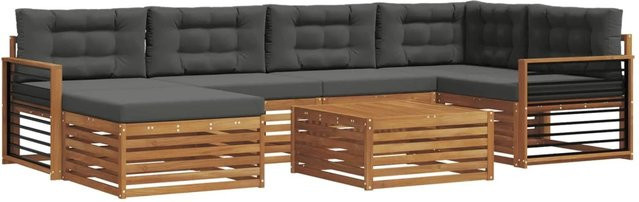 vidaXL Outdoor-Sofagarnitur 7-teilig aus Akazienholz mit Kissen in Anthrazit und Natur - Bild 1