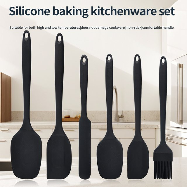 BAFENGS 6-teiliges Silikon-Küchenutensilien Set in Schwarz mit Spateln und Ölpinsel - Bild 1