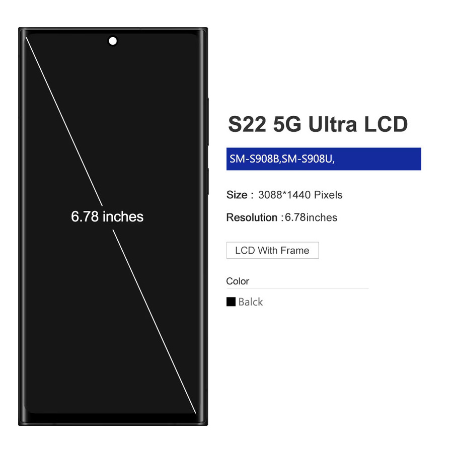 Samsung S22 Ultra 5G AMOLED Display Ersatz LCD Touch Screen mit Rahmen in Schwarz für S908B S908B/DS - Bild 3