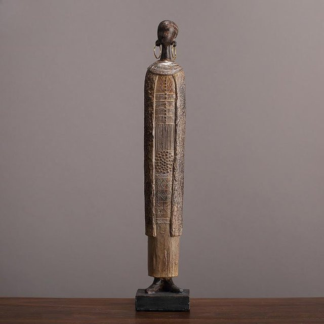 Yiran Furniture Afrikanische Kunst Stammesfrau Deko-Figur in Braun aus Harz und Kunststoff - Bild 1