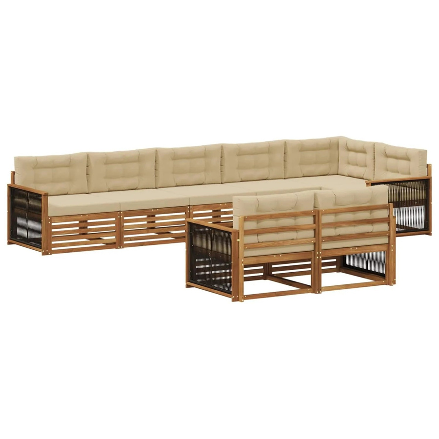 vidaXL Outdoor-Sofagarnitur aus Akazienholz in L-Form mit Kissen, Natur und Beige - Bild 2
