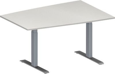 Schäfer Shop Genius Konferenztisch MODENA FLEX in Tonne mit T-Fuß Rechteckrohr, Farbe: lichtgrau/weißaluminium, B: 140 cm, T: 100 cm, H: 65-85 cm - Bild 1