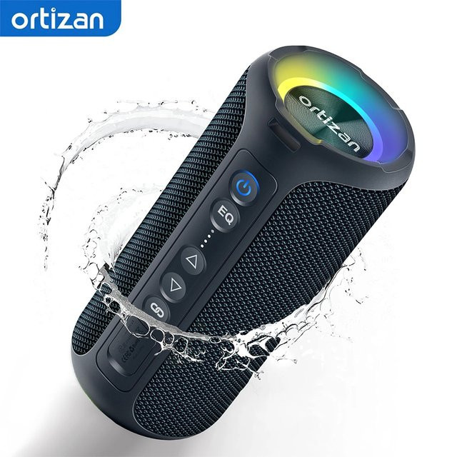 Ortizan Kabelloser Tragbarer Bluetooth-Lautsprecher mit 40W, IPX7 Wasserdicht, RGB-Beleuchtung und Tiefem Bass in Schwarz oder Blau - Bild 1