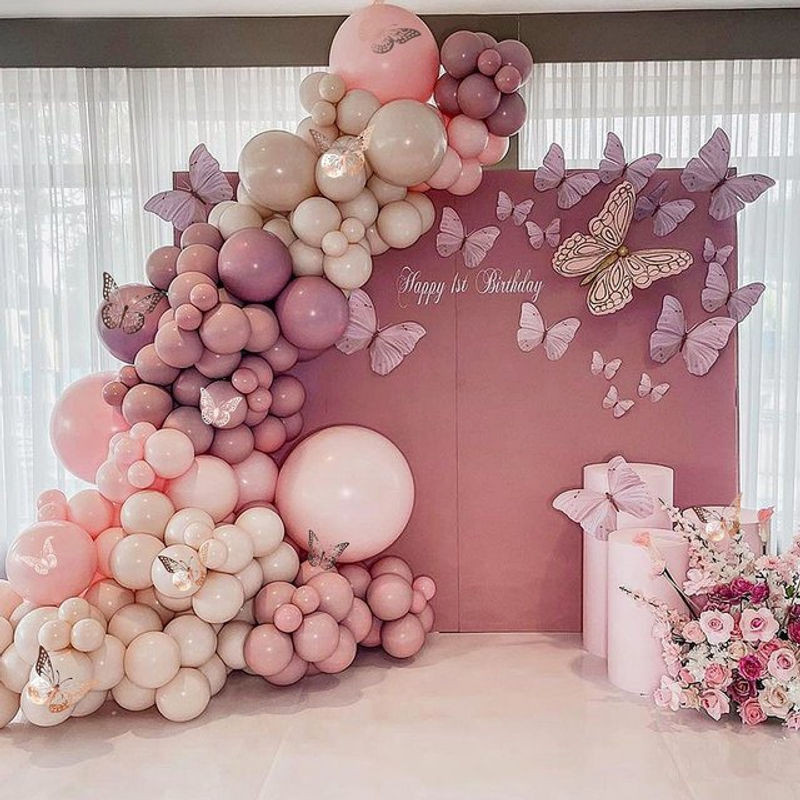 Macaron Butterfly Ballon Garland Arch Kit aus Latex in Rosa für Geburtstag, Hochzeit oder Baby Shower - Bild 1