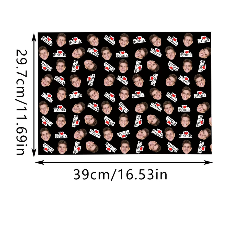 Joy-enlife Individuelles Geschenkpapier mit Gesicht und Namen für Valentinstag und Hochzeiten, Schwarz-Weiß mit rotem Herz, 3 oder 6 Stück - Bild 5