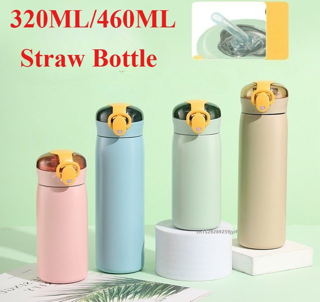 Simbuid Thermosflasche aus Edelstahl für Kinder mit Strohhalm, Blau, 460 ml - Bild 1
