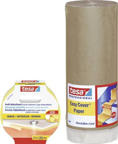 tesa Easy Cover Abdeckpapier Hellbraun und Gelb mit tesa Precision Indoor Malerband, beschriftbar - Bild 1