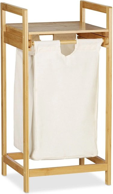 Relaxdays Wäschekorb aus Bambus in Natur und Weiß, ausziehbar, B/T/H: 73 x 37 x 33 cm - Bild 1
